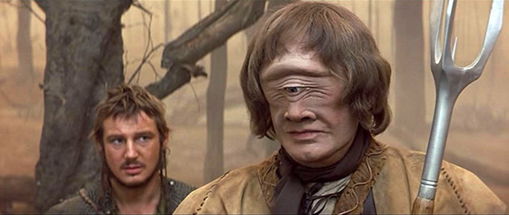 Rell the Cyclops (Bernard Bresslaw) and bandit Kegan (Liam Neeson).