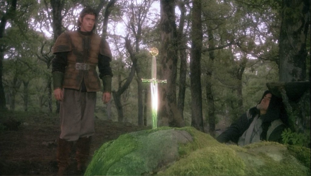 Young Arthur (Nigel Terry) discovers the Sword in the Stone.