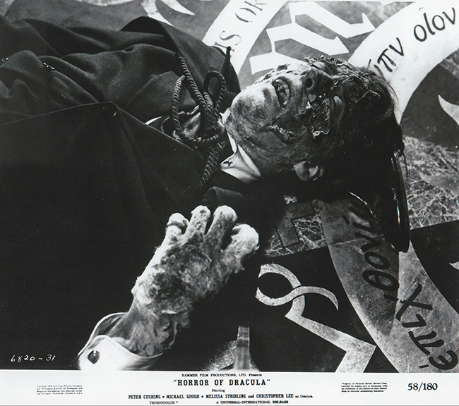 Publicity still showing the disintegration of Dracula (Christopher Lee).