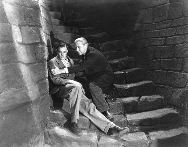 Henry Frankenstein and Dr. Waldman (Edward Van Sloan).