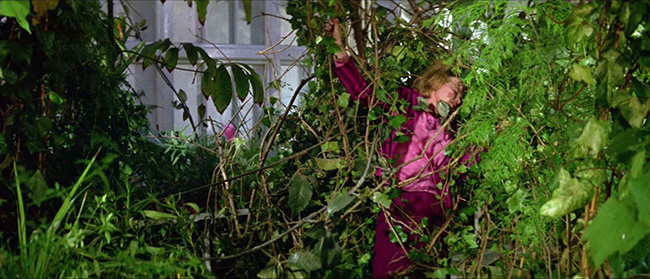 Susan Witley (Suzan Farmer) is attacked by vegetation in her father's greenhouse.