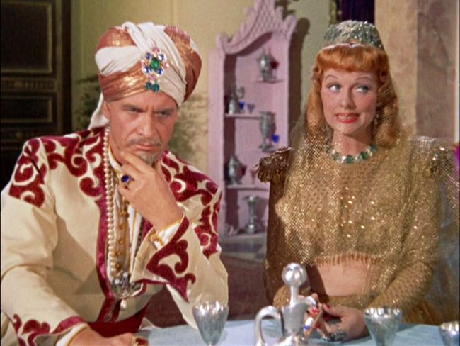 Caliph Ali (Gregory Gaye) and his sister, Princess Narah (Lucille Ball).